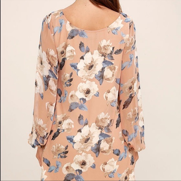 Lulus Blush Chiffon Floral Long Sleeve Shift Mini Dress Medium - Picture 12 of 12
